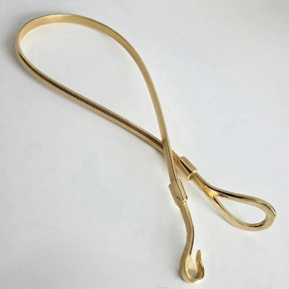 Slinky Gold Vintage Disco Stretch Belt With Hook Closure, Size Small